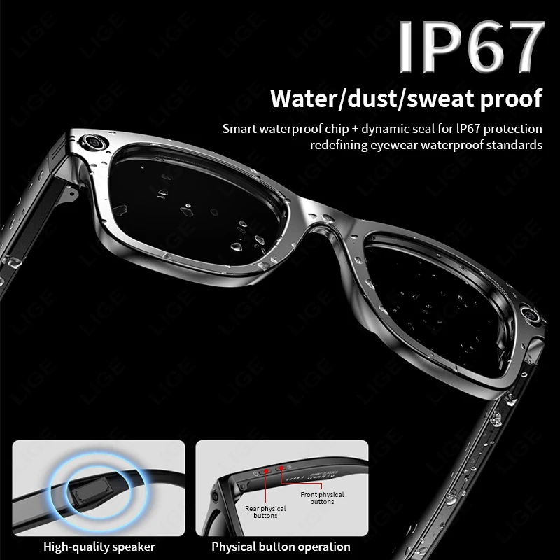 Lunettes intelligentes enregistrement de vidéos AI reconnaissance de photos traduction de réponse 260mAh grande batterie IP65 lunettes Bluetooth étanches – Image 6