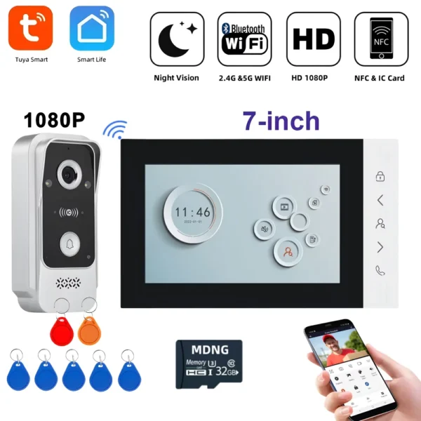7Inch Tuya Smart Video Door Entry Phone Intercom System RFID Card 1080P Wireless Wifi Outdoor Doorbell Camera for Home Apartment
