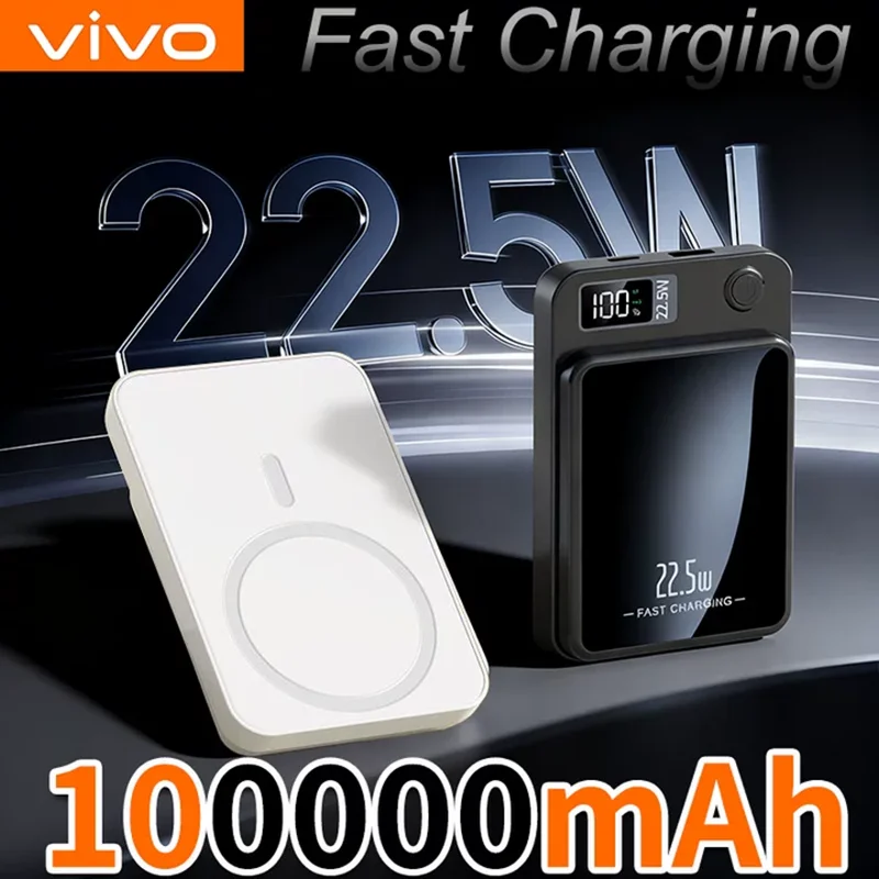 VIVO 100000mAh Magnetic Wireless Power Bank Fast Charging For Magsafe Portable Digital Display For iphone Huawei Samsung